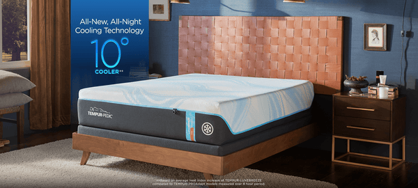 "Top view of the TEMPUR-LuxeBreeze 2.0 Firm Mattress showing the cooling SmartClimate® cover"